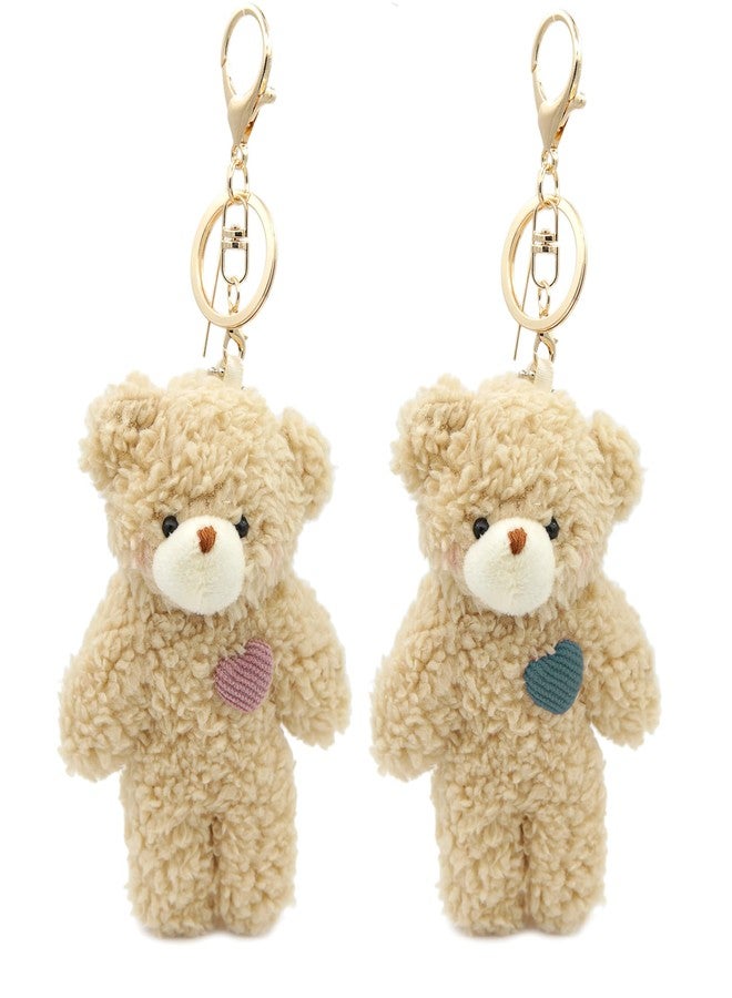 Zitokin Cute Bear Keychain for Backpacks, 2 Pcs Bear Plush Keychain with Heart 5" Inch Bag Charms for Women Girls Matching Gift (Pink & Green Heart) - Image 1